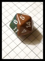 Dice : Dice - 20D - Chessex Half and Half Brown and Green Speckle with White Numerals - Gen Con Aug 2012